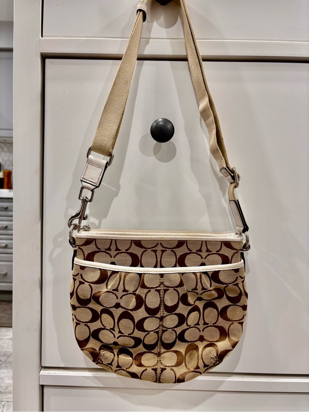Coach Brown and Tan Signature Canvas Crossbody